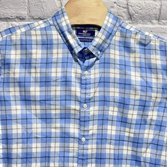 Vineyard Vines Mens Blue White Slim Fit Murray Button Down Long Sleeve Shirt XL - Picture 4 of 9